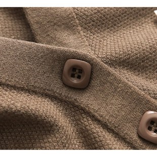 百搭针织衫 H443简约纯色连帽衫 秋L冬新款 插肩长袖 女毛 单排扣开衫