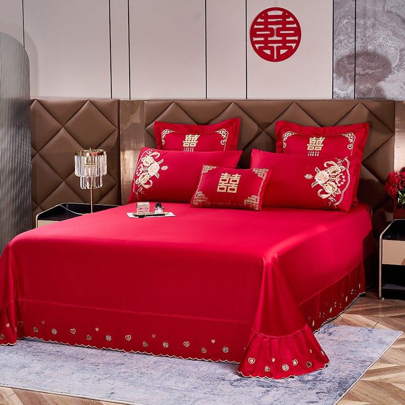 新婚庆全棉结婚四件套床裙款龙凤百子大红色婚礼喜庆被套床上用品,床上用品,婚庆床品套件,淘宝优惠券,粉丝福利购,淘宝优惠卷