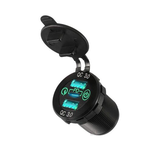 60W Dual QC 3.0 USB & PD Type-C Triple Socket 12-24V Aluminu