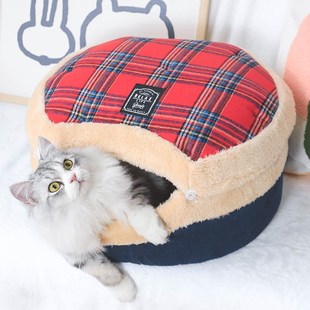 可拆洗两用猫房子四季 铜锣烧夹心猫窝冬天保暖封闭式 通用猫屋猫窝