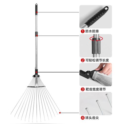 不锈钢耙子农用搂草爪扫树叶神器园艺农具草耙子伸缩园林工具耙
