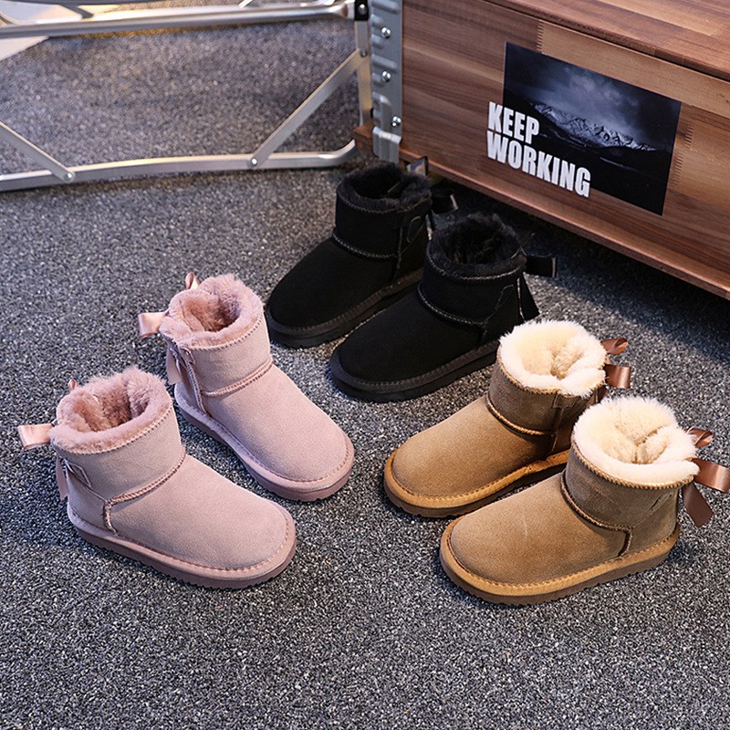 冬季新款儿童雪地靴男女真皮保暖防滑时尚牛皮大中小童鞋25-36码