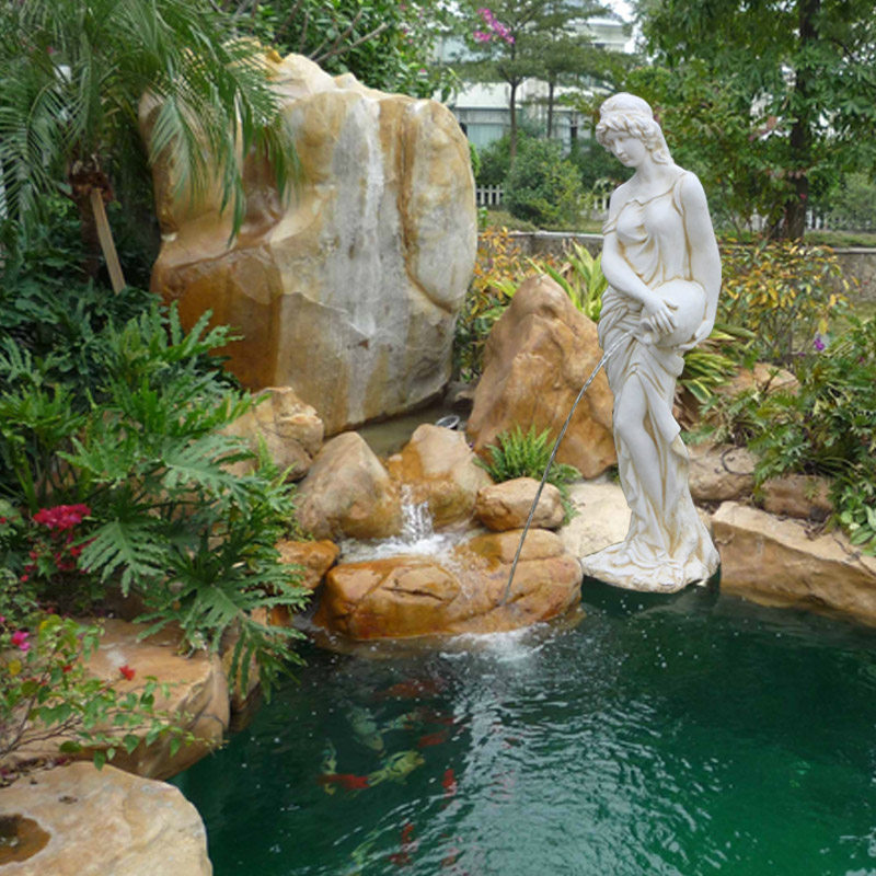 速发欧式人物流水喷泉水景院内鱼池装饰仕女雕塑酒店花园庭院创意