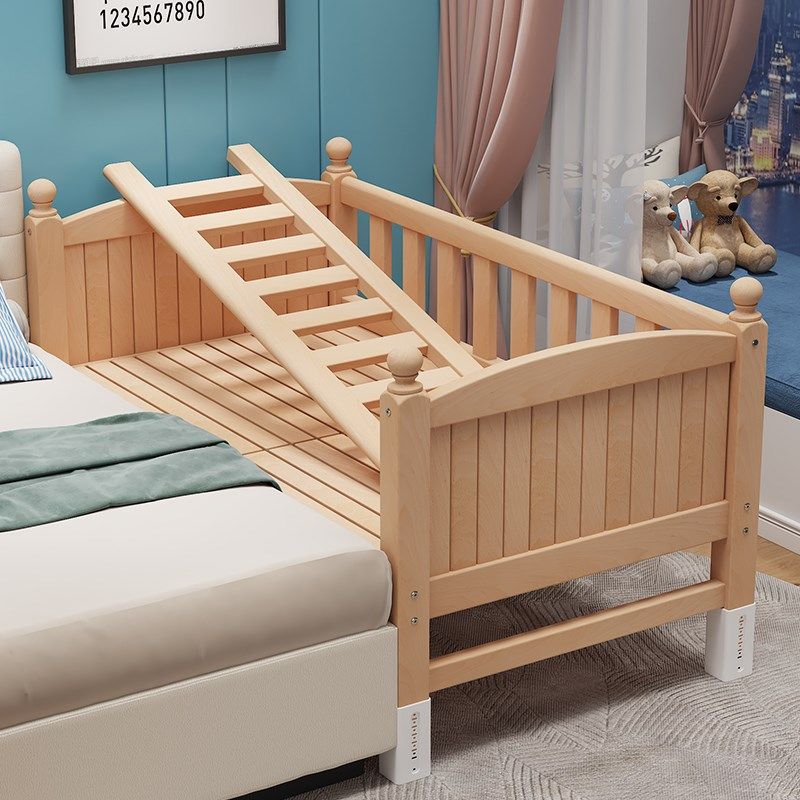 儿童拼接床高低可调婴儿实木加宽床大人可睡可升降定制围栏榉木床