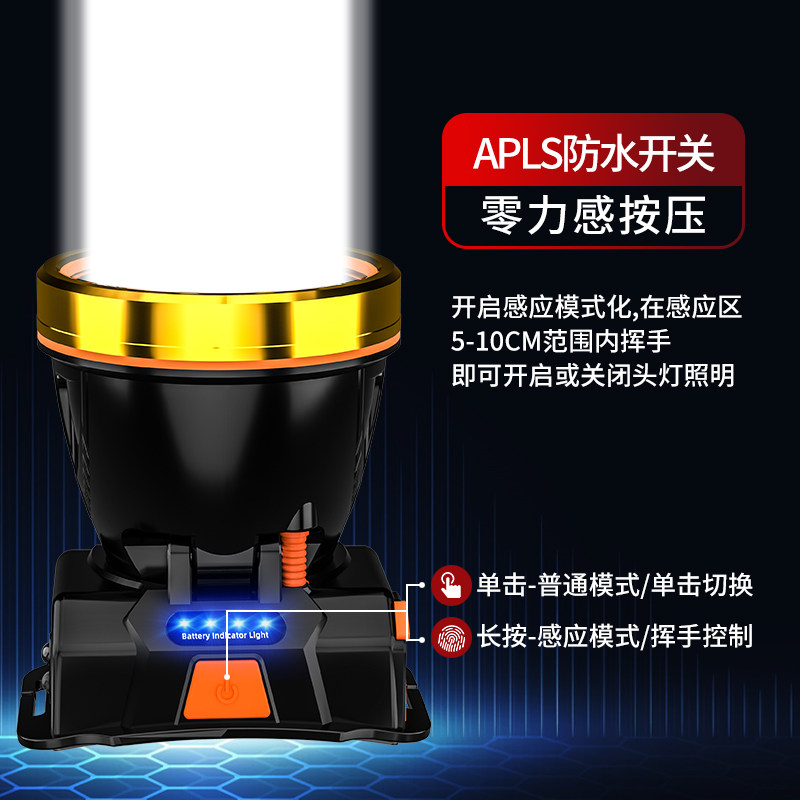 现货头灯强光充电超亮超长续航钓鱼专用头戴式照明感应夜钓手电筒