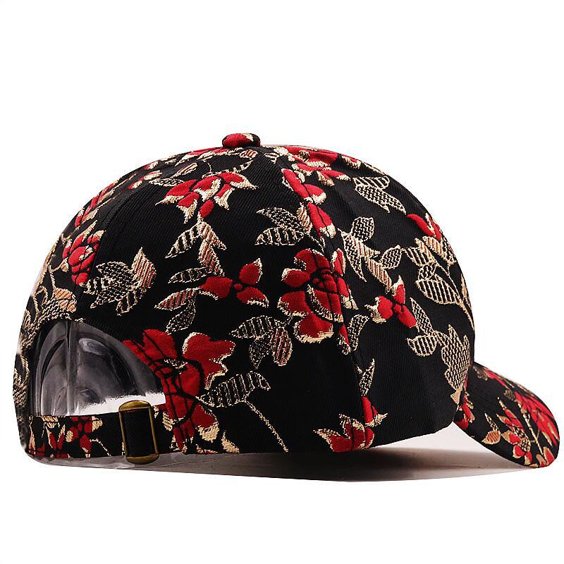 推荐Floral Baseball Cap男女碎花嘻哈棒球帽时尚金线刺绣鸭舌帽