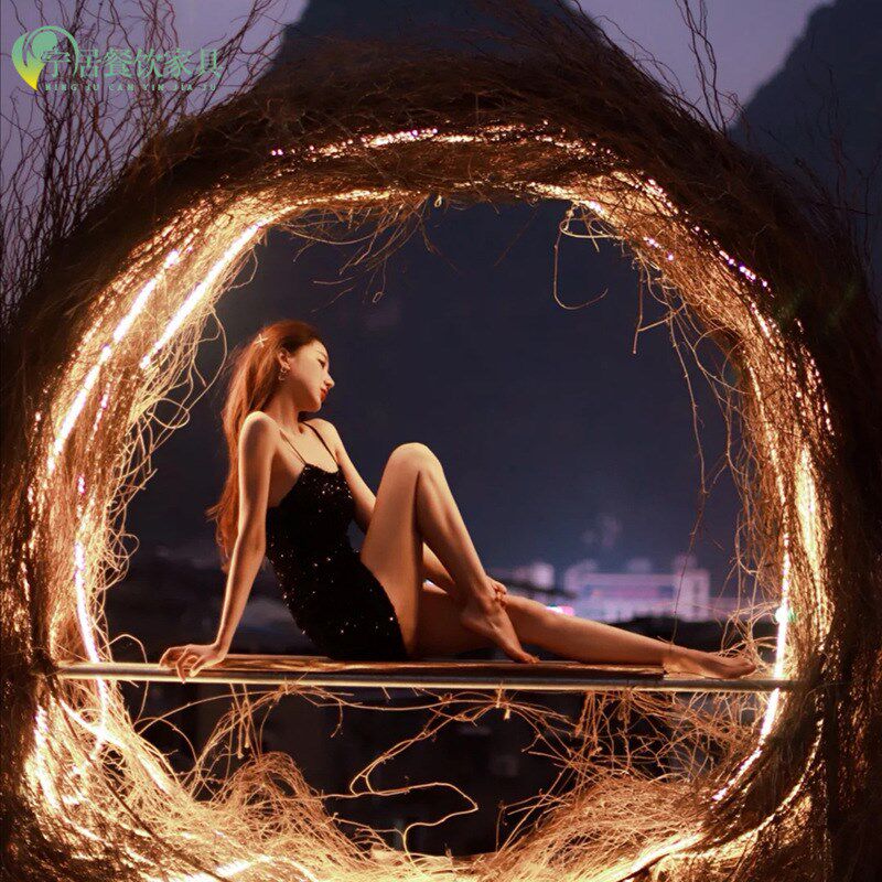 户外巴厘岛网红藤编沙发鸟巢秋千景G区拍摄道具悬挂吊椅吊床定制