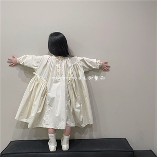 木西童品2023春韩国女童洋气森系连衣裙女宝宝可爱W复古两面穿长