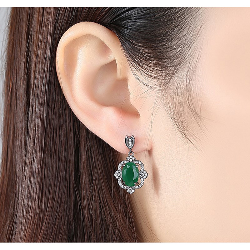 绿色耳环女耳钉妈妈款中年人耳坠珍珠H中老年人旗袍配饰奶奶耳饰