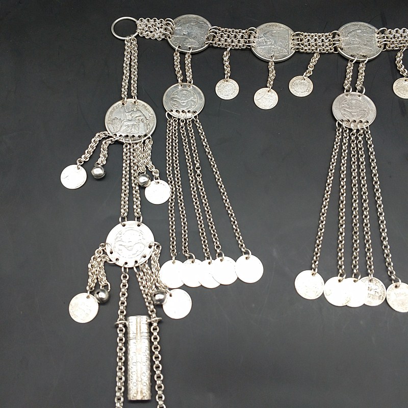 少数民族苗侗寨民族风复古手工苗银长款项链毛衣链多用途针筒腰链