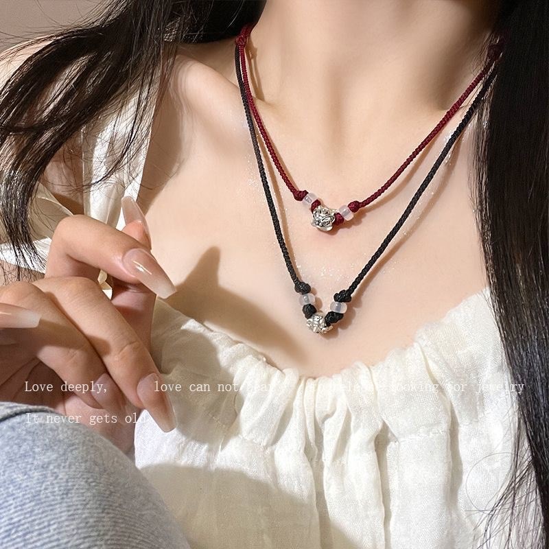 工厂销新中式情侣舞狮手链编织绳项链男女K小众设计民族风叠戴锁