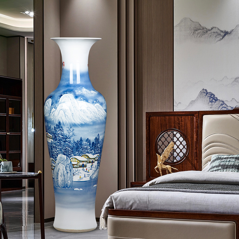 景德镇陶瓷中式客厅家居电视柜摆件大号瓷瓶手绘落地高花瓶1.2米