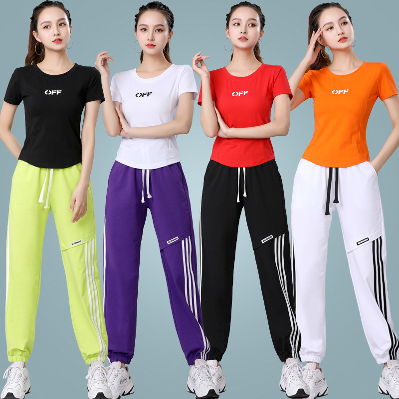 现货2023时尚春英广场舞服装夏季新款短袖曳步舞跳舞运Z动套装演