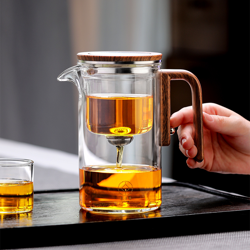 磁吸式泡茶壶一键茶水分离新款飘逸杯胡桃木玻璃内胆泡茶神器耐热