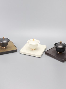 新中式创意样板间陶瓷盖碗托盘茶具茶道茶L室茶几客厅软装饰品摆