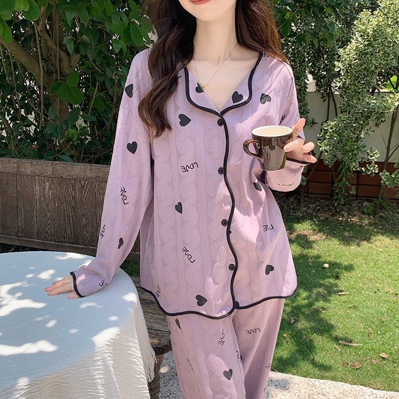 新款睡衣女春秋季长袖开衫套装甜美学生冬天网红家居月子服可外穿