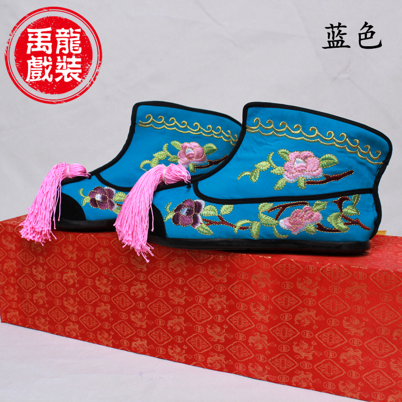 戏曲用品武旦平底绣花彩鞋子高档缎面京剧刀马旦绣花W薄底彩色快
