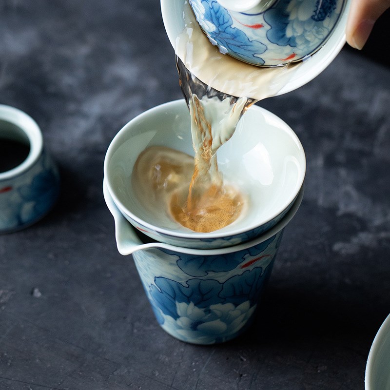 现货陶瓷茶漏整套茶滤过滤器高档滤网超细支架功夫茶具公道杯茶隔