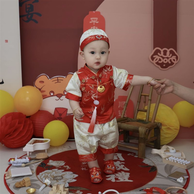 一周岁礼服宝宝夏季生日宴服男童新中式抓周百岁冠衣婴儿国风套装