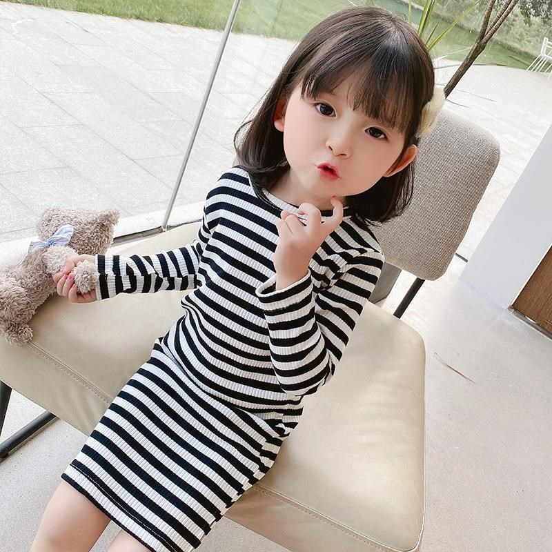 新品童装女童2023春装新款T恤裙百搭修身中长款上衣女宝打底长衫0