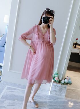 孕妇夏装套装2021新款时尚款孕妇连衣裙两件套大肚婆衣服夏天韩版