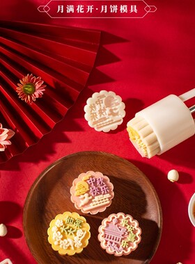 高端月饼模具2023新款中秋节烘焙磨具压花50克125g75手压式中现货