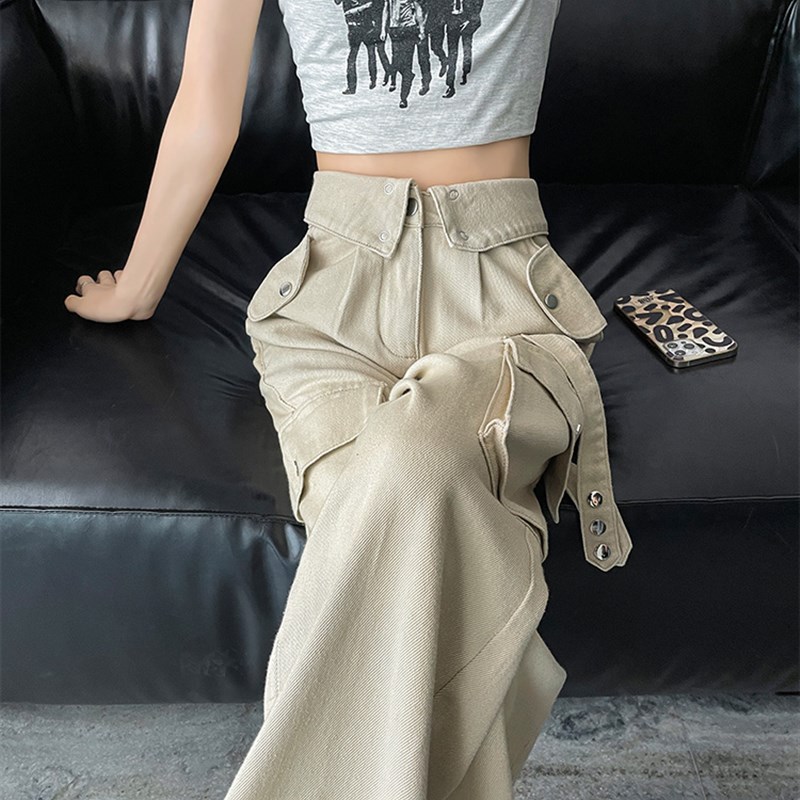 美式复古工装裤女小个子夏季薄款设计感高街直筒春秋拖地阔腿裤子