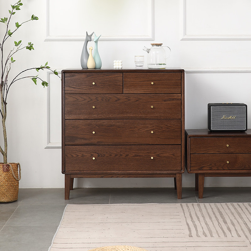 五斗柜全红橡木柜斗橱原木卧室储风r五子北欧物现代