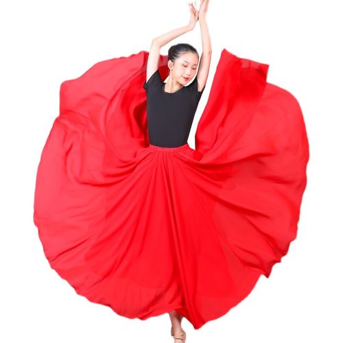 古典舞蹈服女双层雪纺新疆舞大摆裙练功裙广场舞半身裙长裙民族风