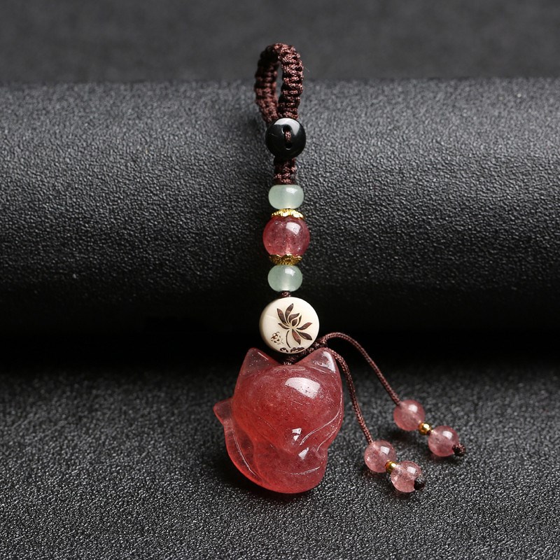 草莓晶挂件狐狸DIY女款手编y简约清新时尚自然大方包挂钥匙扣饰品