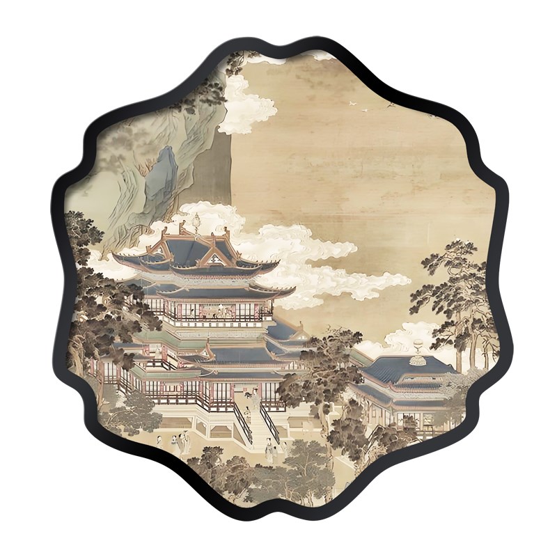 中式装饰画墙饰建筑挂画金属酒店装饰画售楼处P立体玄关背景墙装图片