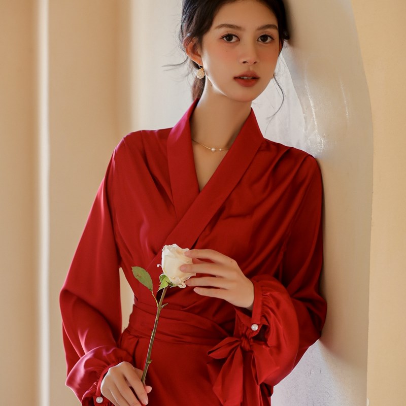 极速结婚晨袍女新娘伴娘真丝睡袍婚礼丝绸睡衣新中式浴袍红色晨拍
