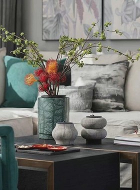 新中式中古黑白创意纸艺圆形罐收纳盒酒柜玄关酒店样板间装饰摆件