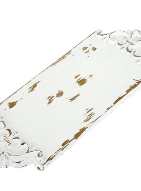 复古浮雕木托盘 做旧白色展示盘 美食拍照道具盘子V创意摄影背景