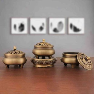 铜香炉 室内家用上香黄铜三足熏香炉仿古盘香线香盘香炉铜餐具