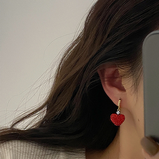 Heart Button 新品 Red Luxury Ear Girl 2023 Pendant Earrings