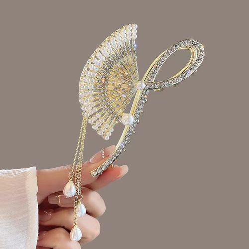 超仙扇子流苏镶钻抓夹高级感后脑勺发夹