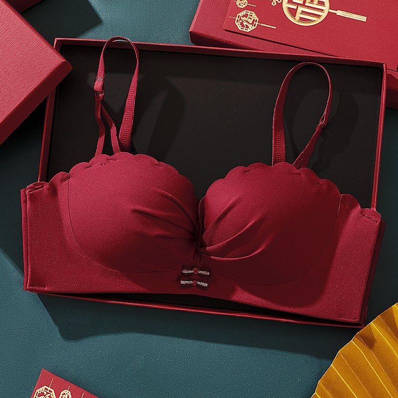 红色本命年内衣女小胸聚拢显大无肩带抹胸防垂文胸罩套装秋冬上新,女士内衣/男士内衣/家居服,文胸,淘宝优惠券,粉丝福利购,淘宝优惠卷