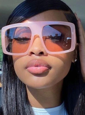 热销Fashion Pink Square Sunglasses Woman Oversized Big Frame