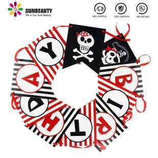 Pirate Happy Birthday Banner Pirate Theme Polka Dots Stripe