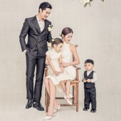 2022新款 民国风工笔画一家四口艺术照全家福旗袍 影楼亲子摄影服装