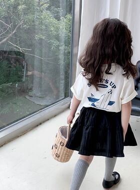 儿童裙子2023新款黑色女童韩版层次感短裙压皱R蓬蓬伞裙洋派裙宝