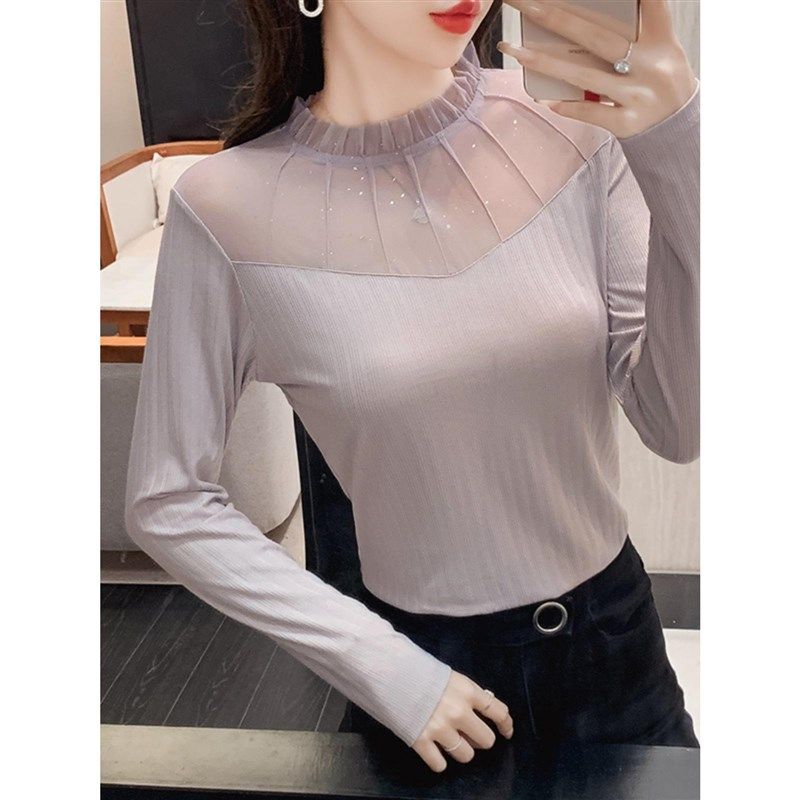 时尚网纱拼接内搭修身上衣小衫半高领蕾丝打底衫女春秋新款长袖,办公设备/耗材/相关服务,丝印版,淘宝优惠券,粉丝福利购,淘宝优惠卷