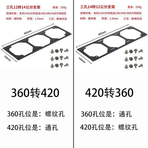 机箱风扇转换支架120转140/240转280/360转420/12cm转14cm冷排架