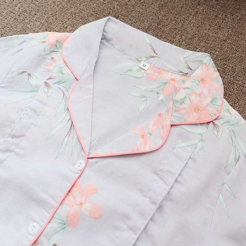 纯棉纱布月子f服夏季薄款产后喂奶哺乳装长袖孕妇睡衣开衫大码碎