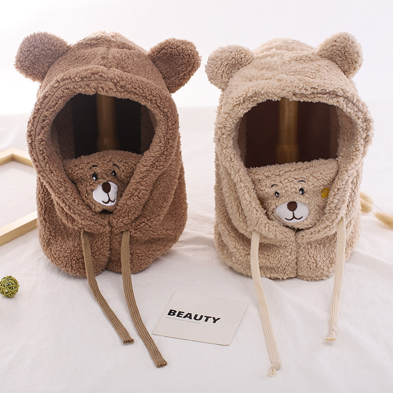 宝宝帽子围脖口罩一m体三件套冬季加厚保暖男童女童防风护耳帽亲