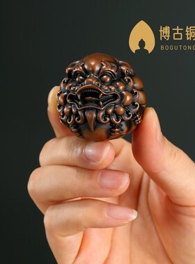 紫铜纯手工貔貅手球手把件家居摆件失蜡法保平安动物中式摆放门厅