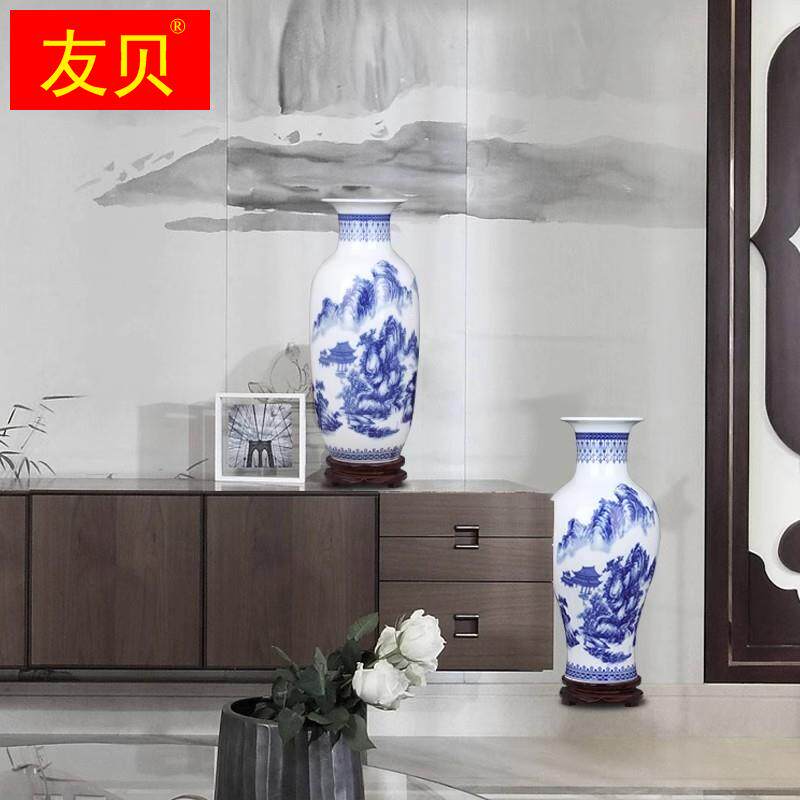 鸡毛掸子收纳瓶插鸡毛掸子的花瓶仿古青花瓷摆件客厅富贵插花乾燥