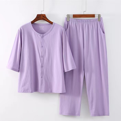 夏季薄款七分袖套装女中老年宽松睡衣睡裤老太太汗衫套装