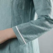 春秋国风奥戴绣花立领显瘦改良版小个子旗袍裙棉麻提花茶服连衣裙